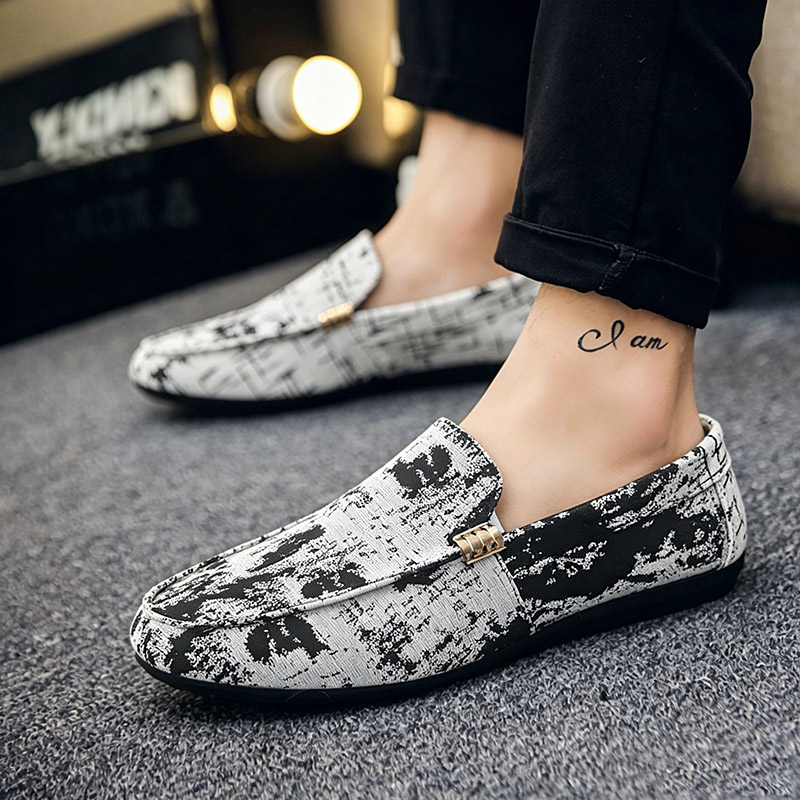 Mens Fashion Week - Mocassins plats en toile pour hommes,