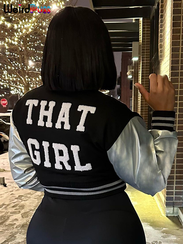 Varsity Jacket Letterman - Weird Puss-Veste Courte en Cuir pour