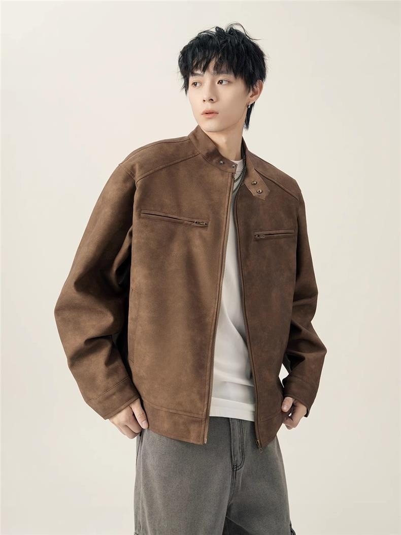 Veste en cuir marron rétro amé - Varsity Jacket Letterman avis et prix